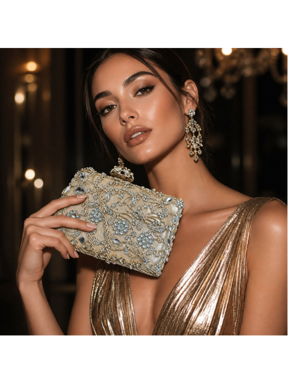 Women's Unbranded Gold & Cream Embellished Clutch or shoulder bag
